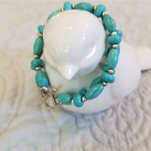 Double Strand Turquoise & Sterling Silver Toggle Clasp Bracelet